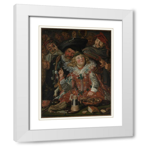 Shrovetide Revellers White Modern Wood Framed Art Print with Double Matting by Hals, Frans