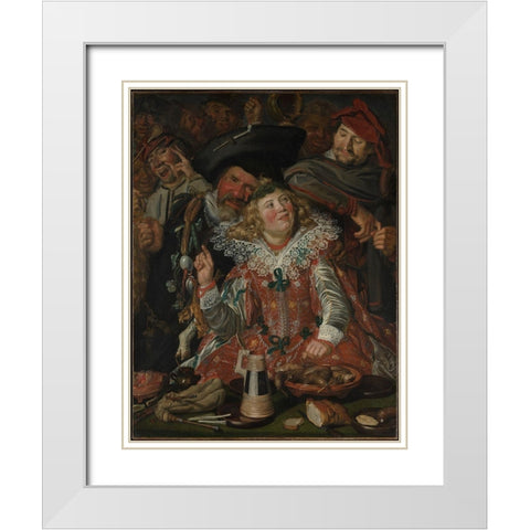 Shrovetide Revellers White Modern Wood Framed Art Print with Double Matting by Hals, Frans