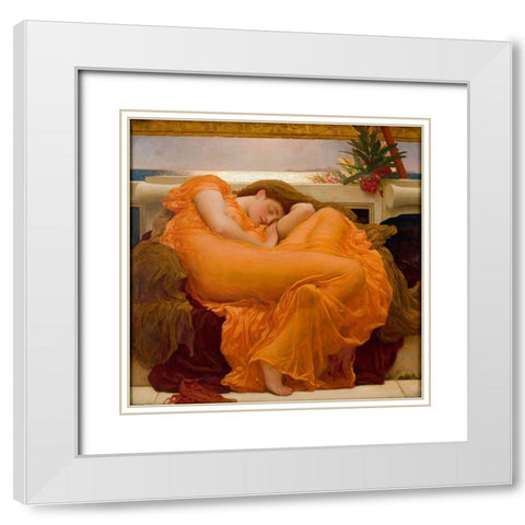 Flaming June White Modern Wood Framed Art Print with Double Matting by Leighton, Frederic