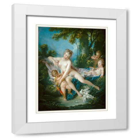 Venus Consoling Love White Modern Wood Framed Art Print with Double Matting by Boucher, Francois
