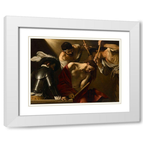 The Crowning with Thorns White Modern Wood Framed Art Print with Double Matting by Caravaggio