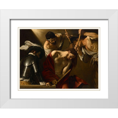 The Crowning with Thorns White Modern Wood Framed Art Print with Double Matting by Caravaggio