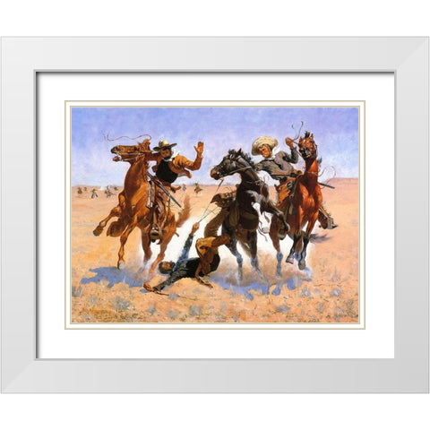 Aiding a Comrade White Modern Wood Framed Art Print with Double Matting by Remington, Frederic