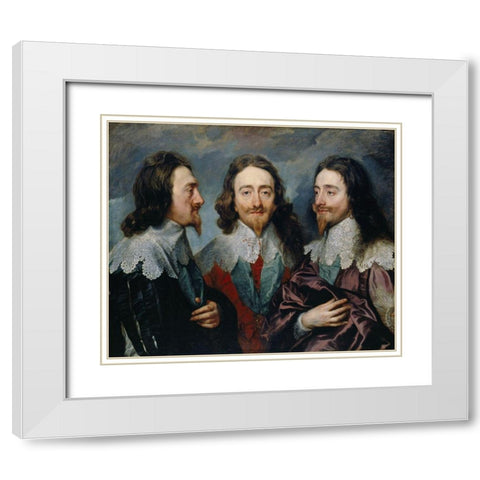 Charles I in Three Positions White Modern Wood Framed Art Print with Double Matting by van Dyck, Anthony