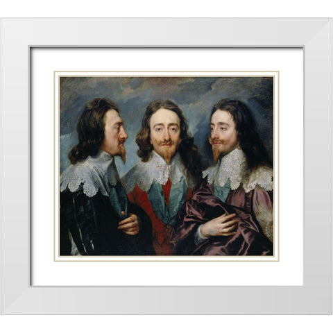 Charles I in Three Positions White Modern Wood Framed Art Print with Double Matting by van Dyck, Anthony