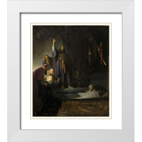 The Raising of Lazarus White Modern Wood Framed Art Print with Double Matting by Rembrandt