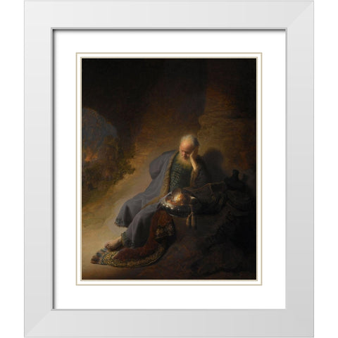 Jeremiah Lamenting the Destruction of Jerusalem White Modern Wood Framed Art Print with Double Matting by Rembrandt
