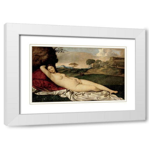 Sleeping Venus White Modern Wood Framed Art Print with Double Matting by Titian