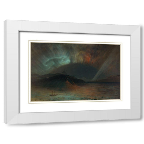 Aurora Borealis White Modern Wood Framed Art Print with Double Matting by Church, Frederic Edwin