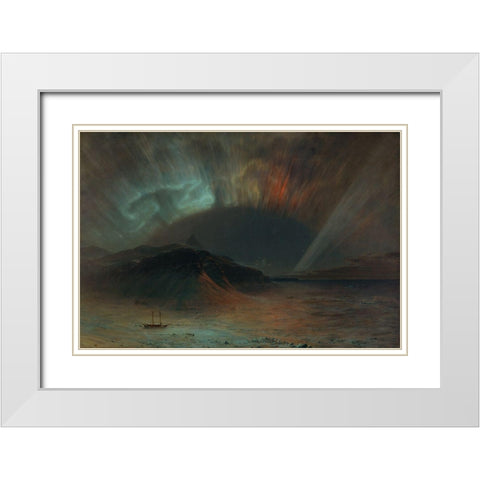 Aurora Borealis White Modern Wood Framed Art Print with Double Matting by Church, Frederic Edwin