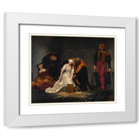 The Execution of Lady Jane Grey White Modern Wood Framed Art Print with Double Matting by Delaroche, Paul