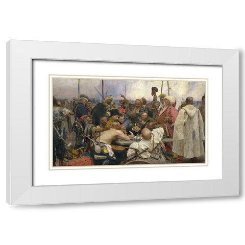 Reply of the Zaporozhian Cossacks White Modern Wood Framed Art Print with Double Matting by Repin, Ilya