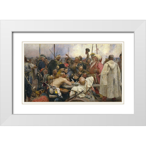 Reply of the Zaporozhian Cossacks White Modern Wood Framed Art Print with Double Matting by Repin, Ilya