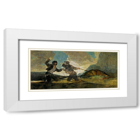 Fight with Cudgels White Modern Wood Framed Art Print with Double Matting by Goya, Francisco