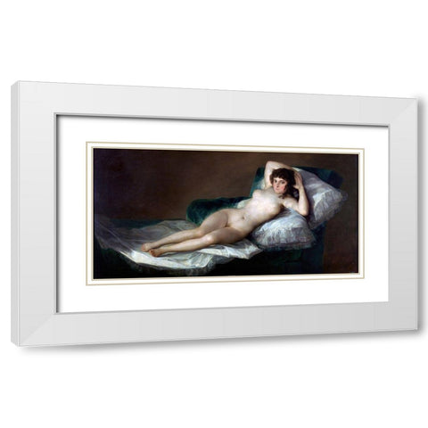 La Maja desnuda White Modern Wood Framed Art Print with Double Matting by Goya, Francisco