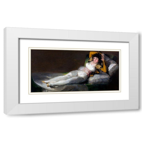 La Maja vestida White Modern Wood Framed Art Print with Double Matting by Goya, Francisco
