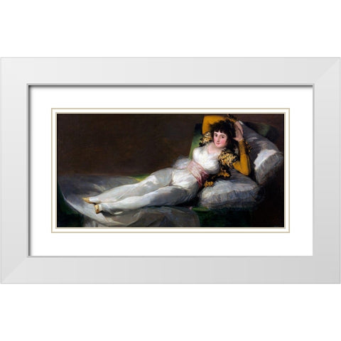 La Maja vestida White Modern Wood Framed Art Print with Double Matting by Goya, Francisco