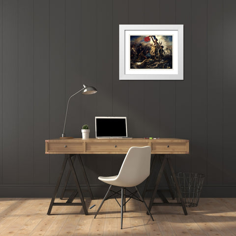 Liberty Leading the People White Modern Wood Framed Art Print with Double Matting by Delacroix, Eugene