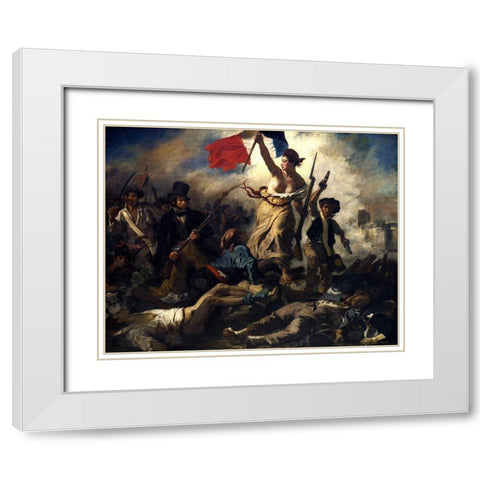 Liberty Leading the People White Modern Wood Framed Art Print with Double Matting by Delacroix, Eugene