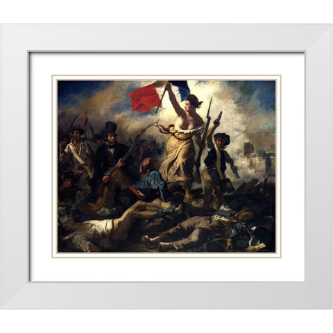 Liberty Leading the People White Modern Wood Framed Art Print with Double Matting by Delacroix, Eugene