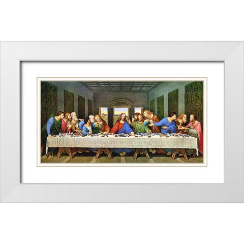 The Last Supper Original White Modern Wood Framed Art Print with Double Matting by da Vinci, Leonardo