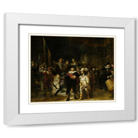The Night Watch White Modern Wood Framed Art Print with Double Matting by Rembrandt