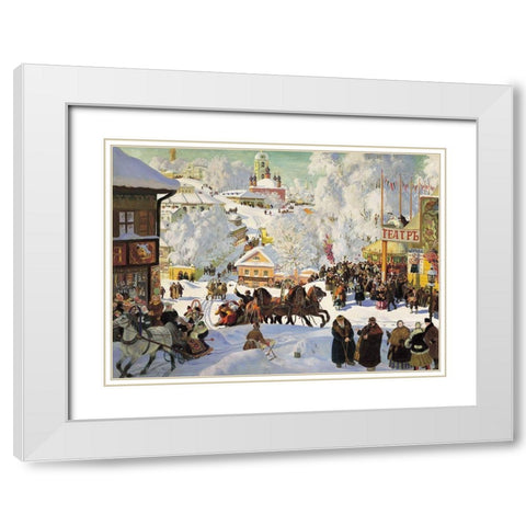 Maslenitsa White Modern Wood Framed Art Print with Double Matting by Kustodiev, Boris