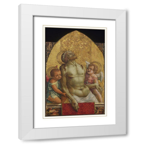 Dead Christ Supported by Two Angels White Modern Wood Framed Art Print with Double Matting by Crivelli, Carlo