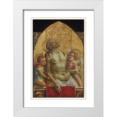 Dead Christ Supported by Two Angels White Modern Wood Framed Art Print with Double Matting by Crivelli, Carlo