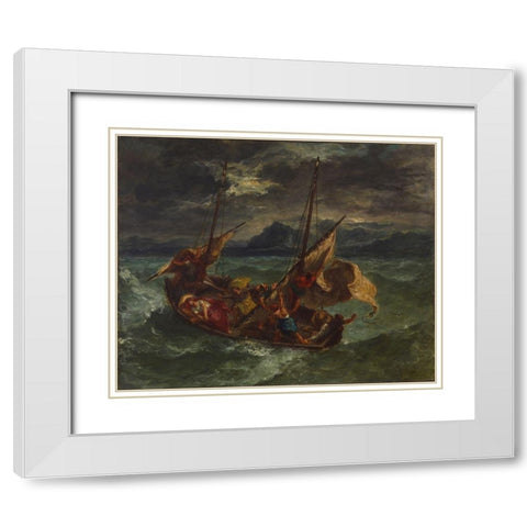 Christ on the Sea of Galilee White Modern Wood Framed Art Print with Double Matting by Delacroix, Eugene