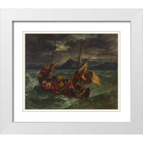 Christ on the Sea of Galilee White Modern Wood Framed Art Print with Double Matting by Delacroix, Eugene