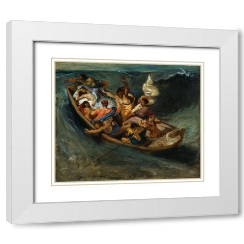 Christ on the Sea of Galilee Sketch White Modern Wood Framed Art Print with Double Matting by Delacroix, Eugene