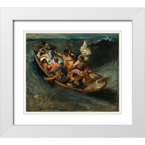 Christ on the Sea of Galilee Sketch White Modern Wood Framed Art Print with Double Matting by Delacroix, Eugene
