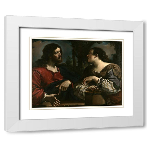 Christ and the Woman of Samaria White Modern Wood Framed Art Print with Double Matting by Guercino