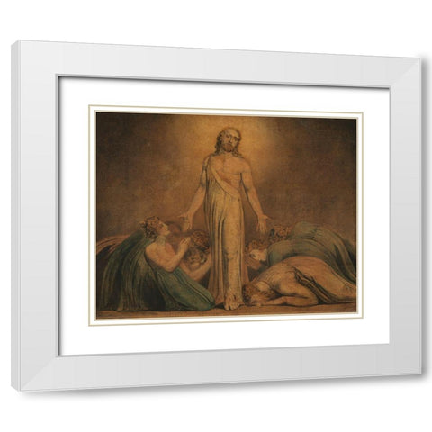 Christ Appearing to the Apostles after the Resurrection White Modern Wood Framed Art Print with Double Matting by Blake, William