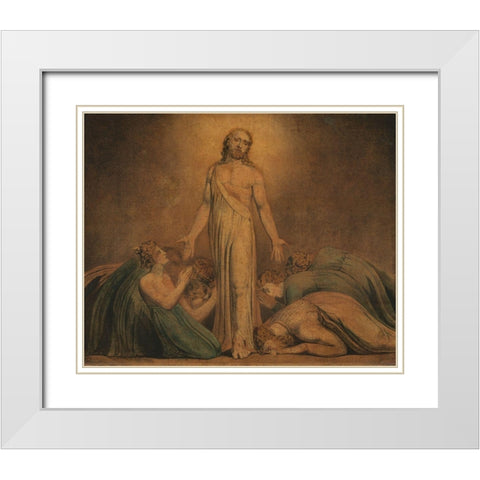 Christ Appearing to the Apostles after the Resurrection White Modern Wood Framed Art Print with Double Matting by Blake, William