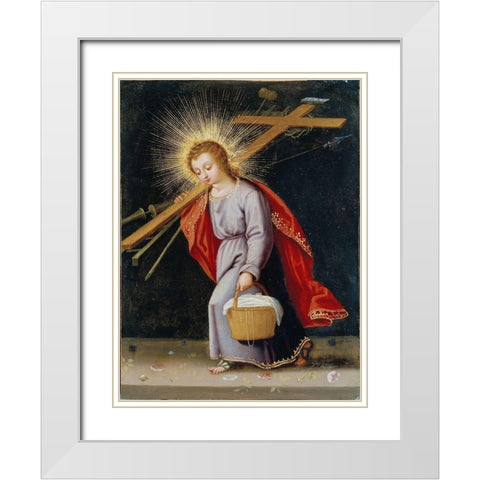 The Infant Christ Bearing the Instruments of the Passion White Modern Wood Framed Art Print with Double Matting by Spanish School