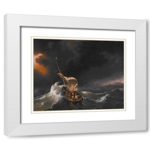 Christ in the Storm on the Sea of Galilee White Modern Wood Framed Art Print with Double Matting by Backhuysen, Ludolf