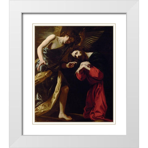 Christ on the Mount of Olives White Modern Wood Framed Art Print with Double Matting by Battistello