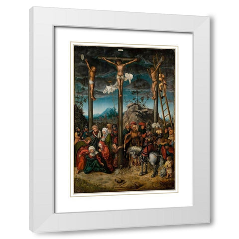 The Crucifixion White Modern Wood Framed Art Print with Double Matting by Cranach the Elder, Lucas