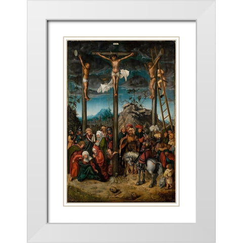 The Crucifixion White Modern Wood Framed Art Print with Double Matting by Cranach the Elder, Lucas