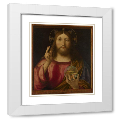 Salvator Mundi White Modern Wood Framed Art Print with Double Matting by Previtali, Andrea