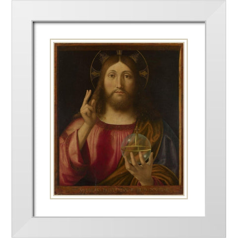 Salvator Mundi White Modern Wood Framed Art Print with Double Matting by Previtali, Andrea
