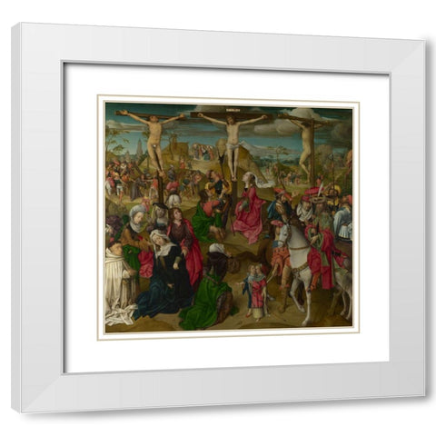 The Crucifixion- Central Panel White Modern Wood Framed Art Print with Double Matting by Master of Delft