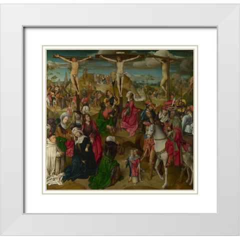 The Crucifixion- Central Panel White Modern Wood Framed Art Print with Double Matting by Master of Delft