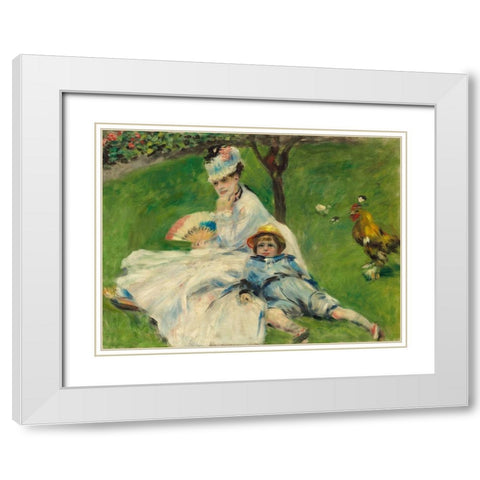 Madame Monet and Her Son White Modern Wood Framed Art Print with Double Matting by Renoir, Pierre-Auguste