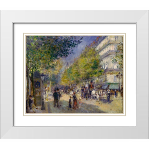 The Grands Boulevards White Modern Wood Framed Art Print with Double Matting by Renoir, Pierre-Auguste