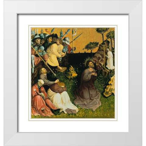 Christ on the Mount of Olives White Modern Wood Framed Art Print with Double Matting by Multscher, Hans