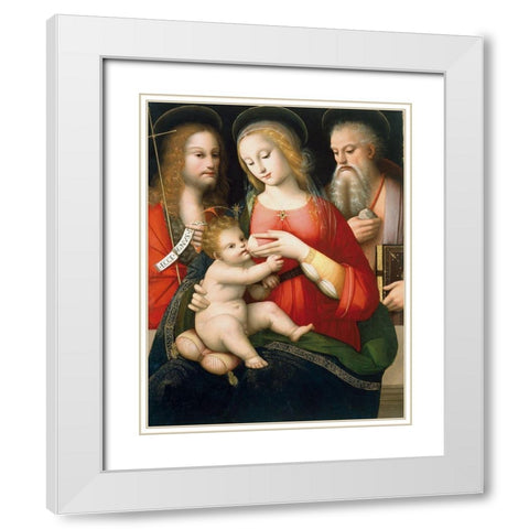 Madonna with Child and Saints John the Baptist and Girolamo White Modern Wood Framed Art Print with Double Matting by Piccinelli, Andrea