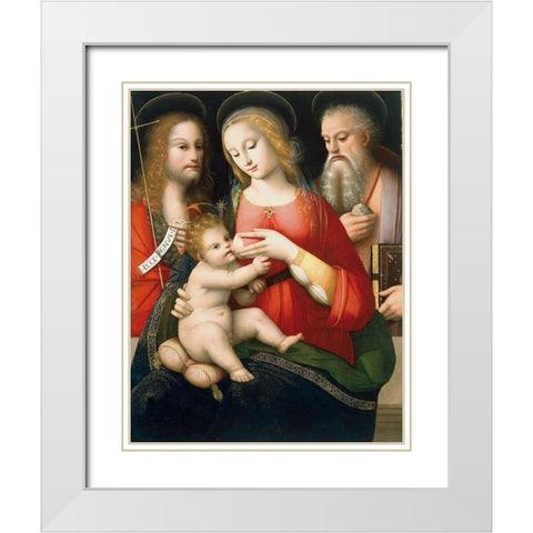 Madonna with Child and Saints John the Baptist and Girolamo White Modern Wood Framed Art Print with Double Matting by Piccinelli, Andrea